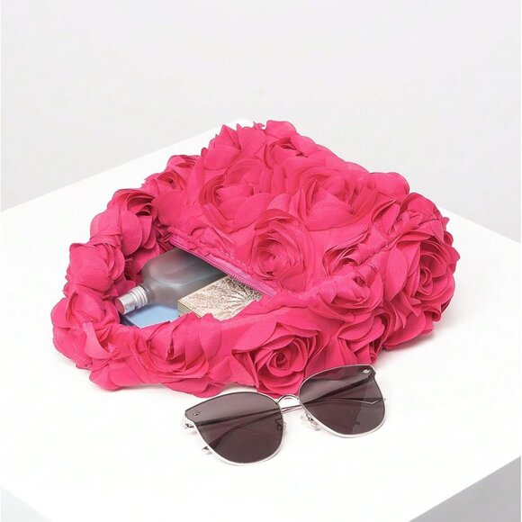 Women's Polyester 3D Flower Clutch Evening Bag Top Handle for Parties - Picture 5 of 7